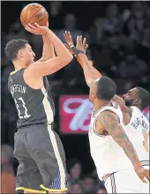  ??  ?? Warriors guard Klay Thompson scored 26 points Monday night in the victory over the Knicks in New York.