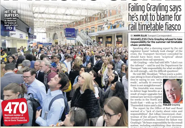  ??  ?? HIT THE BUFFERS Crowds wait at Waterloo for trains at peak of crisis