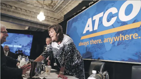  ?? GAVIN YOUNG ?? ATCO president and CEO Nancy Southern, seen after the company’s annual general meeting in Calgary on Wednesday, announced plans to convert ATCO’s power plants to natural gas 10 years ahead of schedule, and to add more renewable power generation to its portfolio.