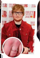  ??  ?? Taken: Ed Sheeran (above) shows off his award and his ‘engagement’ ring