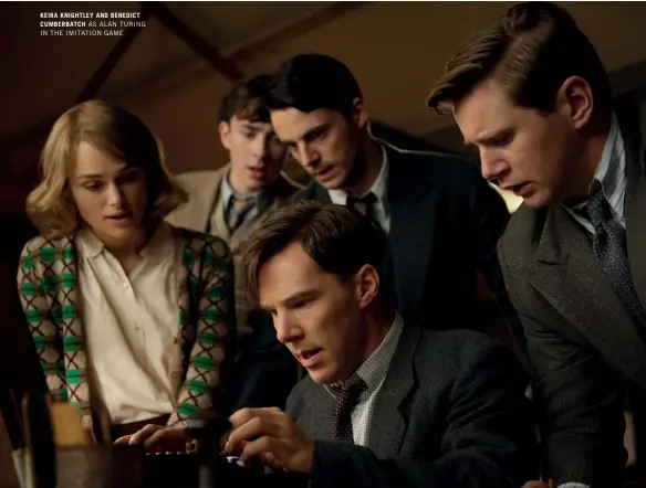  ??  ?? KEIRA KNIGHTLEY AND BENEDICT CUMBERBATC­H AS ALAN TURING IN THE IMITATION GAME