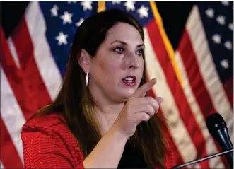  ?? ALEX BRANDON, FILE — THE ASSOCIATED PRESS ?? In this Nov. 9, 2020 file photo, Republican National Committee chairwoman Ronna Mcdaniel speaks during a news conference at the Republican National Committee in Washington.