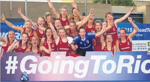  ?? Picture: Stanislas Brochier ?? Great Britain’s women, with Canterbury’s Susannah Townsend, centre, second row, celebrate their victory in the World League in Valencia