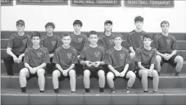  ?? Photo by Becky Polaski ?? Members of this year’s Crusader tennis team are, front row, from left, Owen Daghir, William MacDonald, Douglas MacDonald, Anthony Messineo, and Rudy Bish; and back row, Zachary Eckert, Julian Funaki, Cole Piccirillo, Jack Bauer, Cameron Klebacha, and Elliott Rupprecht. Missing from the photo is Logan Karlik.