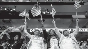  ?? AP/MATT ROURKE ?? Alabama delegates get in the spirit Wednesday at the Democratic National Convention in Philadelph­ia.