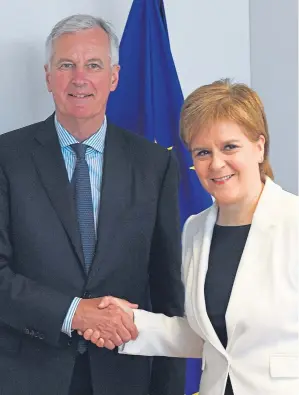 ?? Picture: AP. ?? First Minister Nicola Sturgeon in Brussels yesterday with Michel Barnier, European Union Chief Negotiator for Brexit.