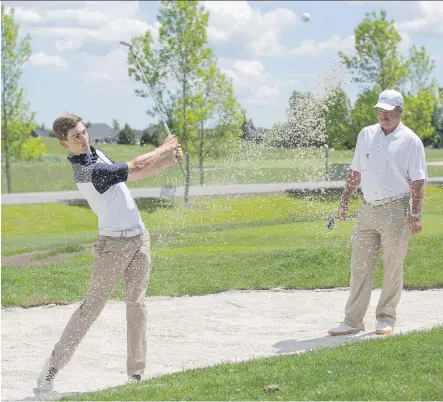  ?? JENN PIERCE/ CALGARY HERALD ?? Patrick Murphy, left, estimates he’s played the Glencoe Golf and Country Club’s renovated Forest course 20 to 25 times since it opened last year and has the unofficial renovated course record of 67. Murphy plays the Glencoe Invitation­al, starting...