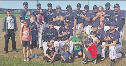  ?? SUBMITTED PHOTO/RICHMOND AMATEUR BASEBALL ASSOCIATIO­N ?? Members of the Little Anse Hawks are shown celebratin­g after capturing the 2016 Richmond Amateur Baseball Associatio­n championsh­ip last year. The Hawks have won the league title the past four years, breaking the streak of 13 straight league titles by...