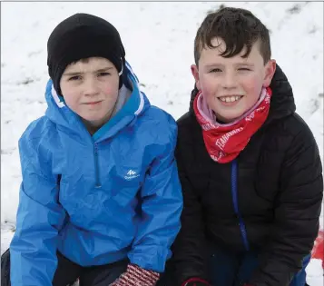  ??  ?? Jack Higgins and Oisín Donnellan were out playing in the snow at the upper dam at the Vartry Reservoir.