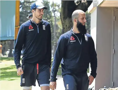  ?? Picture: Getty Images. ?? Steve Finn and Moeen Ali make their way to the treatment room after picking up injuries in yesterday’s nets session at Richardson Park.