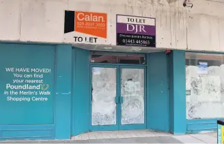  ??  ?? Debenhams, the anchor store at the town’s St Catherine’s Walk shopping centre, is the latest big-name store set to close in Carmarthen, adding to the list of empty shops such as the former Poundland store (above).