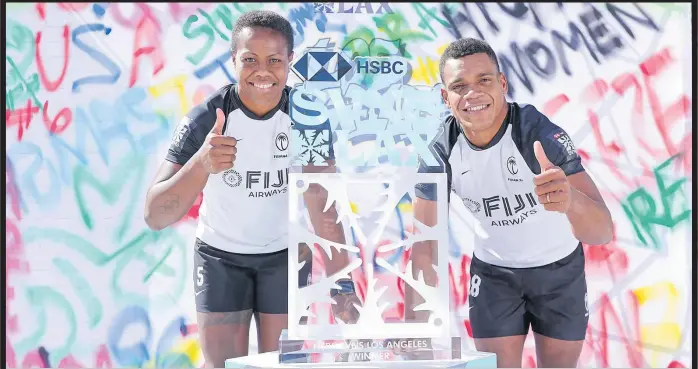  ?? Picture: MIKE LEE - KLC FOTOS for WORLD RUGBY ?? Fiji captains Reijeli Daveua and Napolioni Bolaca at a photo shoot at Dignity Health Sports Park in Los Angeles, US.