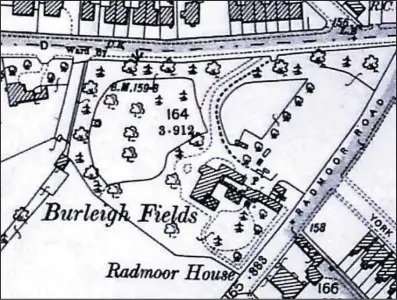  ??  ?? ■ An old map showing the location of Burleigh Fields, Radmoor Road, Loughborou­gh. Photo courtesy Mike Jones.