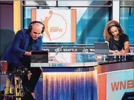  ?? Kelly Backus / ESPN Images ?? ESPN’s Ryan Ruocco and LaChina Robinson are part of the remote announcing crew calling the WNBA playoffs from Bristol.