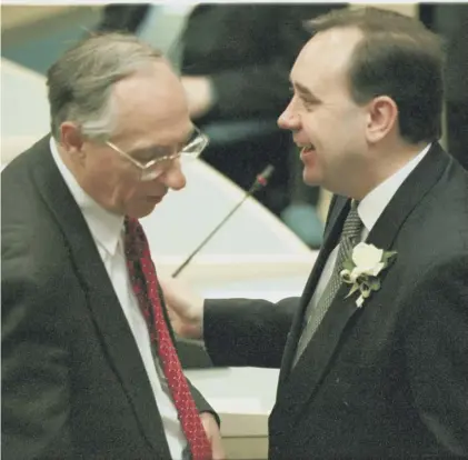  ??  ?? 0 Donald Dewar and Alex Salmond together at the opening of the Scottish Parliament in May 1999