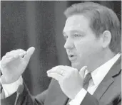 ?? JOE BURBANK/ORLANDO SENTINEL ?? Gov. Ron DeSantis said he’s looking into ways to tap into the president’s new fund for extending unemployme­nt.