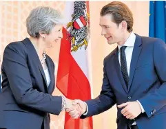  ??  ?? Chancellor Kurz welcomes Theresa May in Salzburg yesterday