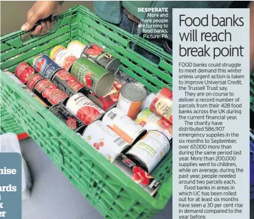  ??  ?? DESPERATE More and more people are turning to food banks. Picture: PA