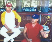  ?? ?? Penticton Indian Band chief Greg Gabriel, left and teammate and artist Virgil ‘Smoker’ Marchand during their fastball days in Penticton.