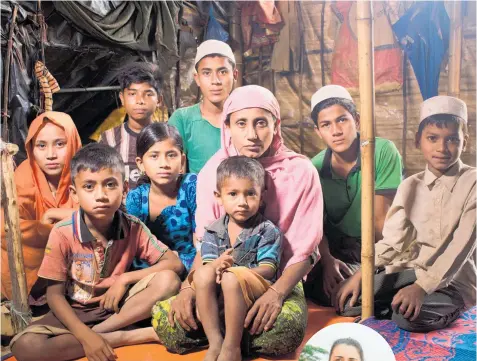  ?? Photos / Supplied ?? Above, Nur* (35), centre, with her children, aged from 2-18 in their home in Balukhali camp, Bangladesh. Scenes from the refugee settlement with Kelsey-Rae Taylor (left).