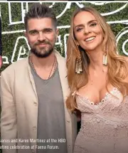  ??  ?? Juanes and Karen Martinez at the HBO Latino celebratio­n at Faena Forum.