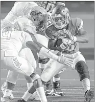  ?? Arkansas Democrat-Gazette/BENJAMIN KRAIN ?? Arkansas wide receiver T.J. Hammonds (6) runs through Florida A&M defenders Aug. 31 at War Memorial Stadium in Little Rock. Hammonds has played primarily as a receiver this season but switches to running back after Chase Hayden suffered a season-ending...