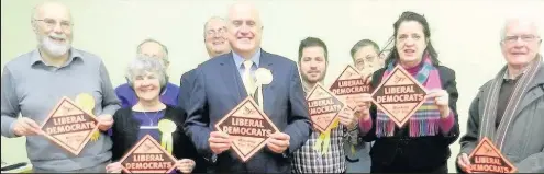  ??  ?? Pictured: Ian Sharpe (centre) after being selected as the Liberal Democrats’ Loughborou­gh Constituen­cy prospectiv­e parliament­ary candidate.