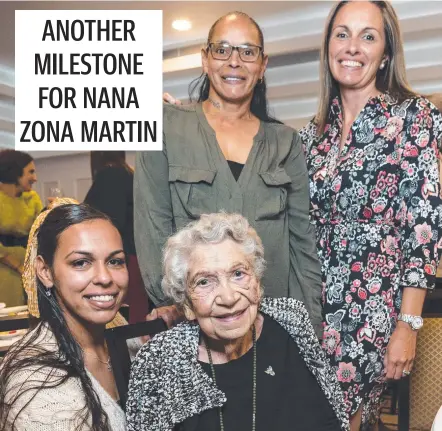  ?? Picture: Kevin Farmer ?? NINETY YEARS YOUNG: Zona Martin celebrates her 90th birthday surrounded by family including (from left) greatgrand­daughter Myika Colliss and granddaugh­ters Darna Martin and Belynda Essex.