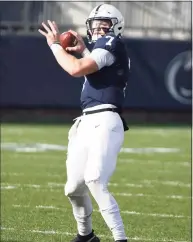  ?? Barry Reeger / Associated Press ?? Penn State quarterbac­k Will Levis (7) warms up before Saturday’s game against Michigan State in State College, Pa.