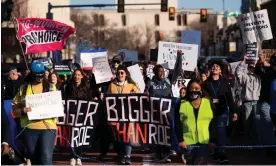  ?? Justin Rex/AP ?? Pro-choice demonstrat­ors march through Amarillo, Texas, on 11 February 2023. Photograph: