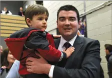  ?? Photo Michelle Cooper Galvin ?? Fine Gael’s Brendan Griffin celebrates retaining his seat with his son Michael.