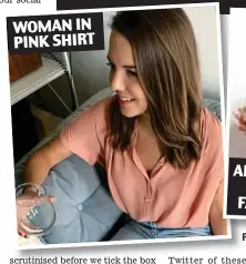  ??  ?? Picture perfect: Jen Lewis and the Facebook ad WOMAN IN PINK SHIRT