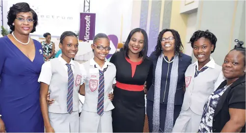  ??  ?? From left: Member of Parliament Juliet Holness; Aaliyah Goodlet, fifth-former at Clan Carthy High School; Janaye Graham, fifth former at Clan Carthy High School; Steffyann Brown-Bisnauth, ICT sales consultant at Digicel; Yamile Bustamante Allen, head...