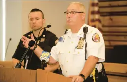  ?? JANE THERESE/SPECIAL TO THE MORNING CALL 2018 ?? Catasauqua police Chief Douglas Kish, right, retired Friday, a month after a state report identified issues with his department.