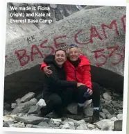  ?? ?? We made it: Fiona (right) and Kate at Everest Base Camp