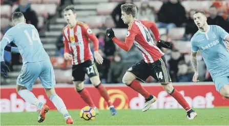  ??  ?? Adnan Januzaj in a rare moment of attacking intent against Stoke. Picture by Frank Reid