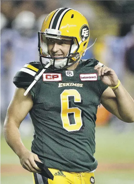  ?? ED KAISER ?? The Eskimos say they’re comfortabl­e letting veteran Sean Whyte handle punting, kickoffs, field goals and converts in the coming season.