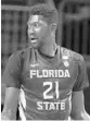  ?? WILFREDO LEE/AP ?? Christ Koumadje, FSU’s 7-foot-4 center, is playing his way back into the rotation.