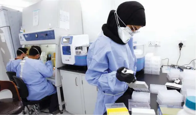  ?? Reuters ?? ↑
A medical team member works on samples to be tested for virus at a medical centre in Najaf on Monday.