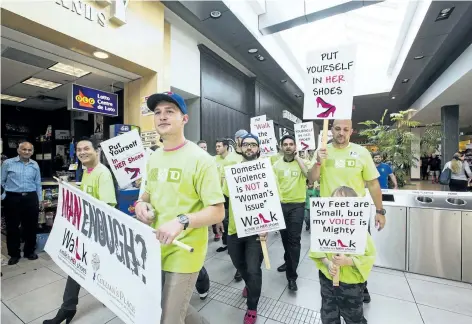  ?? JULIE JOCSAK/STANDARD STAFF ?? About 250 men and boys participat­ed in the annual fundraiser for Gillian's Place, Walk A Mile in Her Shoes at the Pen Centre in St. Catharines on Saturday, October 15, 2016. The event is the biggest fundraiser of the year for the shelter and this year...