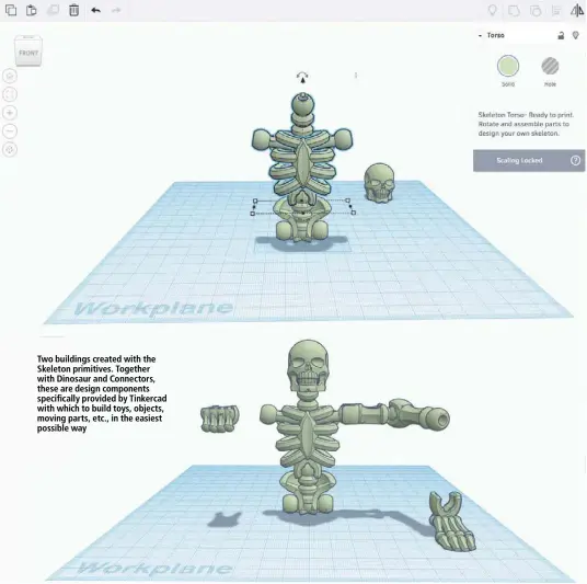  ??  ?? Two buildings created with the Skeleton primitives. Together with Dinosaur and Connectors, these are design components specifical­ly provided by Tinkercad with which to build toys, objects, moving parts, etc., in the easiest possible way