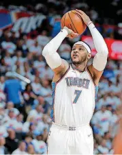  ?? [PHOTO BY BRYAN TERRY, THE OKLAHOMAN] ?? Oklahoma City had one of the NBA’s best offenses with Carmelo Anthony in the lineup. But Anthony still shot a career-low 40.4 percent from the field last season in his first year with the Thunder.