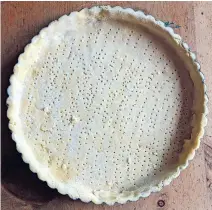  ?? ?? LEFT: Shortcrust pastry is similar to a flaky pie dough but is fortified with egg yolk, making it more forgiving, easier to work with and sturdier in the pan.