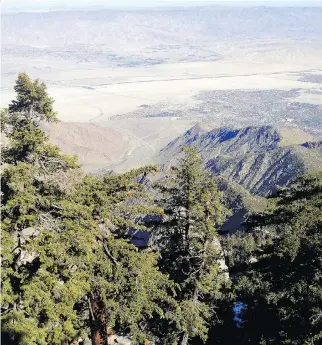  ?? P H O T O S : J I M BY E R S ?? The views from the top of the Palm Springs Aerial Tram are breathtaki­ng. And the mountain air is usually cool with the scent of pine. Walking trails abound in the area.