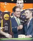  ?? Streeter Lecka Getty Images ?? NANTZ, interviewi­ng Virginia’s Tony Bennett last year, won’t have a shining NCAA moment.