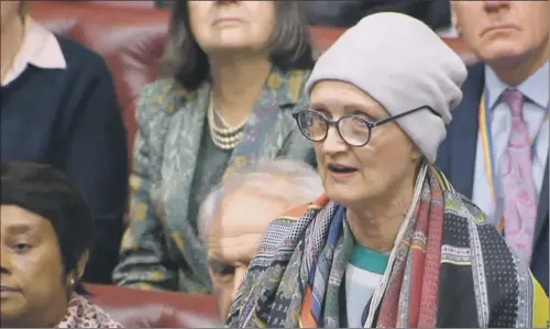  ??  ?? Dame Tessa Jowell’s voiced cracked several times during her speech in the Lords, when she spoke of her cancer diagnosis and battle to beat the disease.