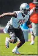  ?? Patrick Connolly ?? Las Vegas Review-journal UNLV wide receiver Kendal Keys, running a route on the first day of preseason camp on Aug. 2, sat Monday because of a slight sprain to his right leg.