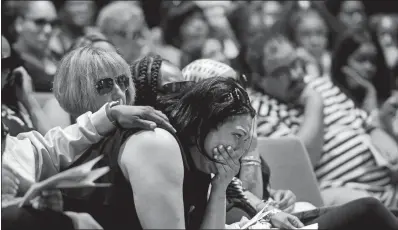  ?? NATE SMALLWOOD PITTSBURGH TRIBUNE-REVIEW VIA AP ?? Michelle Kenney, the mother of Antwon Rose Jr., cries during Monday’s funeral for her son at Woodland Hills Junior High School, Monday, in Swissvale, Pa. The funeral comes six days after the 17-year-old was fatally shot by a police officer as he fled a...