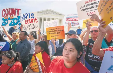  ?? J. Scott Applewhite / Associated Press ?? Immigratio­n activists rally outside the Supreme Court in Washington on Tuesday as the justices hear arguments over the Trump administra­tion’s plan to ask about citizenshi­p on the 2020 census.