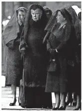  ?? ?? ABOVE: Members of the Royal Artillery fire a gun salute across the River Thames from The Tower of London
RIGHT: The grief-stricken family of the late King George VI at his funeral (L-R): Queen Elizabeth II, the King’s mother Queen Mary and the Queen Mother Elizabeth